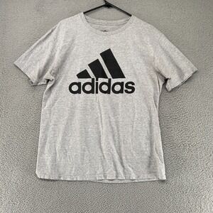 Adidas Shirt Mens Large Go-To Tee Gray Classic Short‎ Sleeve Big Logo 3 Stripes